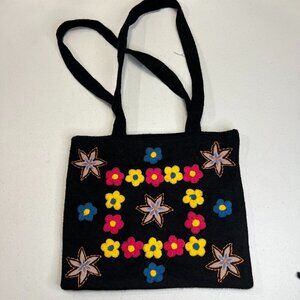 Barganza & Couture Embroidered Felt Tote Bag Red Floral Cottagecore Bohemian VTG